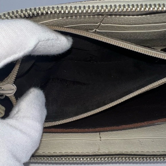 🤎GUCCI Monogram Metal Bar Zip Around Long Wallet Beige Ebony Off White!!🤎 - Picture 16 of 16